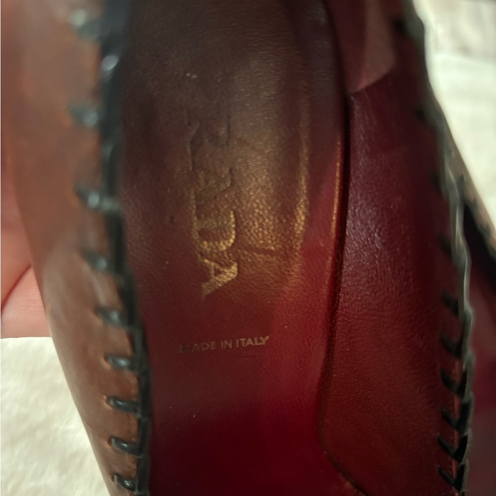 PRADA | Vintage Brown Red‎ Leather Floral Stitch Appliqué Pointed Pumps EU 37.5 - Picture 4 of 14